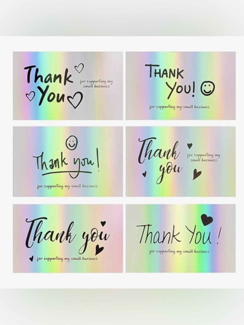 30 Holographic Thank You cards 3.5x2in with blank back for writing